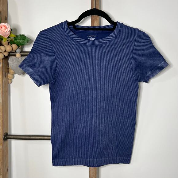 Moa Moa Short Sleeve Blue Stretchy Spandex Shirt Size‎ Large - Picture 2 of 6